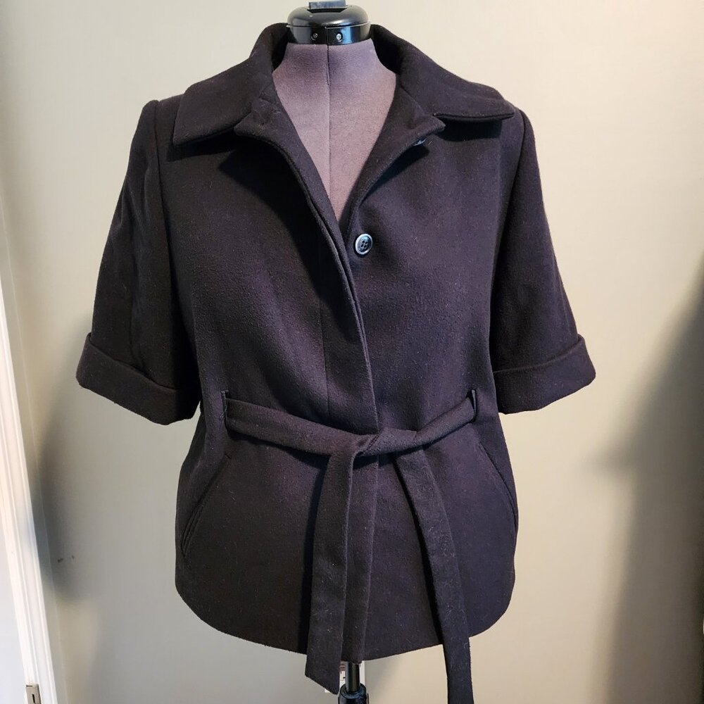 Style & Co 16W Black 3/4 sleeve belted jacket